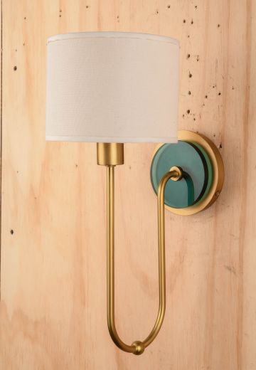 Green Glass Backplate Brass One Light Wall Sconce