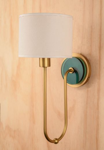 Green Glass Backplate Brass One Light Wall Sconce