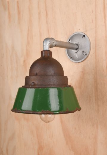 Distressed Green Industrial Metal Shaded Down Wall Light