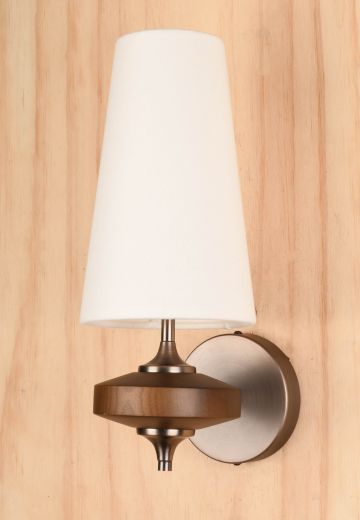 Fabric Shaded Mid Century Wooden Wall Sconce