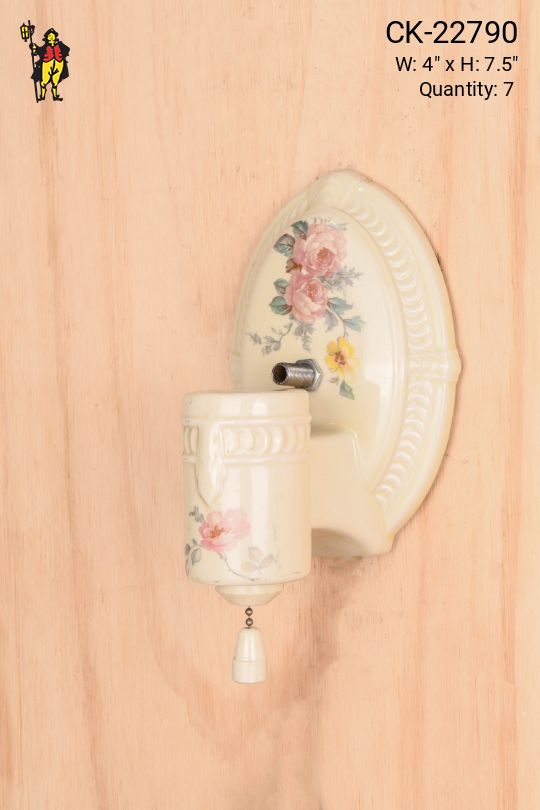 Floral Porcelain One Light Exposed Bulb Wall Sconce