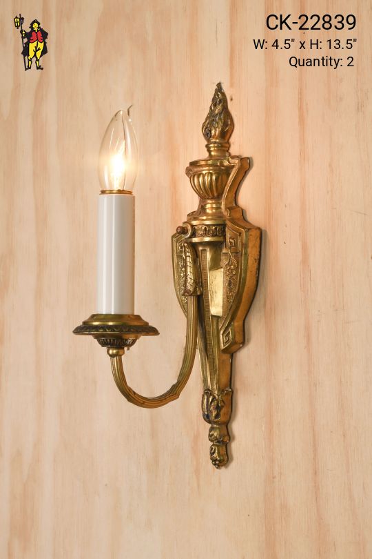 Single Candle Ornate Brass Wall Sconce