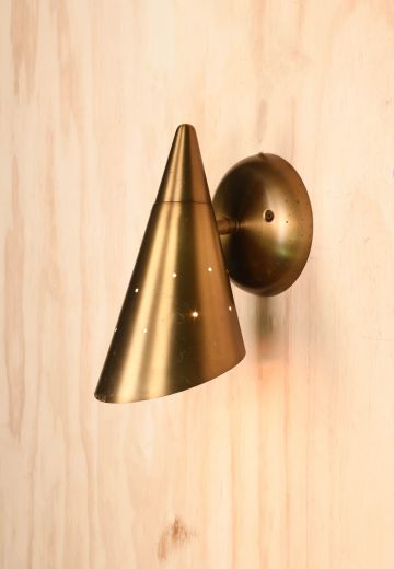 Pierced Antique Brass Mid Century Bullet Reflector Directional Wall Sconce