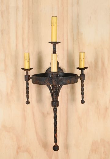 Four Candle Distressed Gothic Wrought Iron Wall Sconce