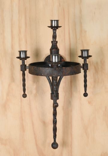 Non-Electric Distressed Gothic Wrought Iron Wall Candle Holder