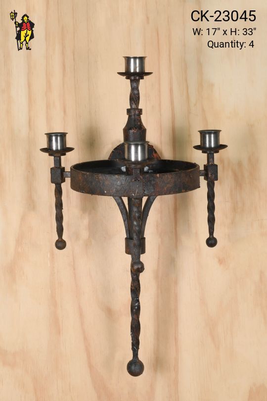 Non-Electric Distressed Gothic Wrought Iron Wall Candle Holder