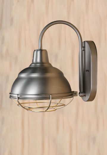 Nickel Down Light Wall Sconce w/Cage