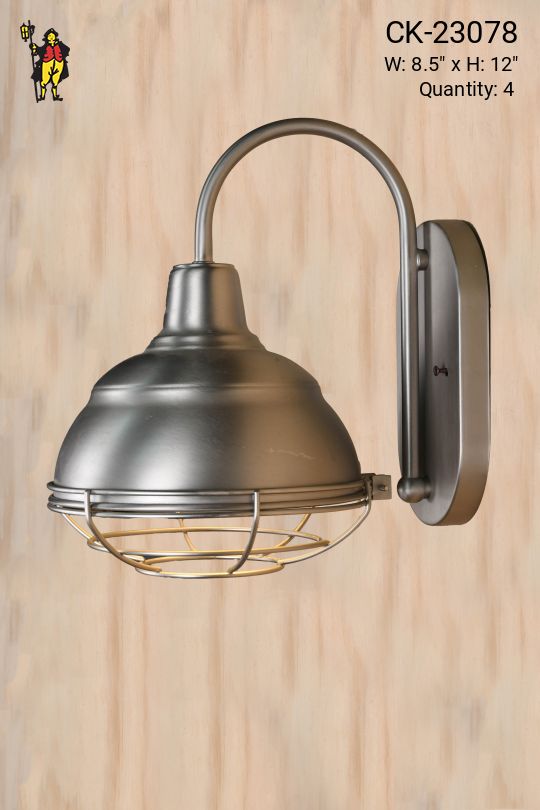 Nickel Down Light Wall Sconce w/Cage