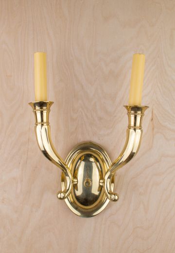 Two Candle Polished Brass Wall Sconce