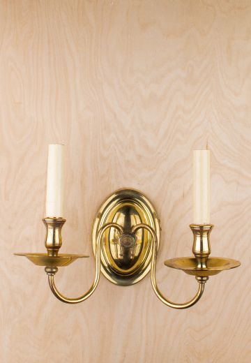 Two Candle Polished Brass Wall Sconce