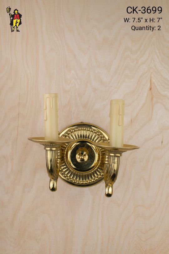 Polished Brass Art Deco Style Two Candle Wall Sconce
