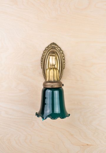 Single Light Brass Wall Sconce With Green Glass Shade