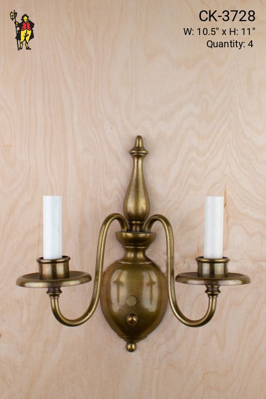 Two Candle Brass Curved Arm Wall Sconce