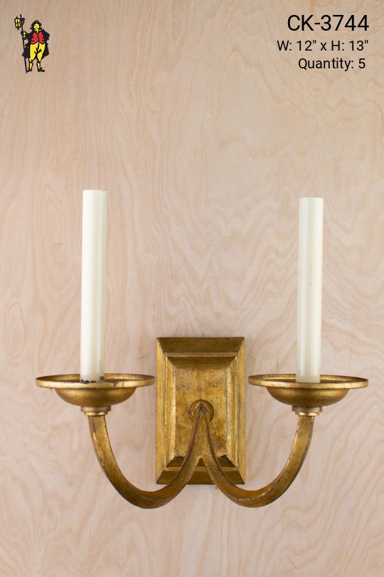 Curved Arm Two Candle Brass Wall Scone