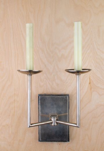 Two Tall Candle Silver Wall Sconce