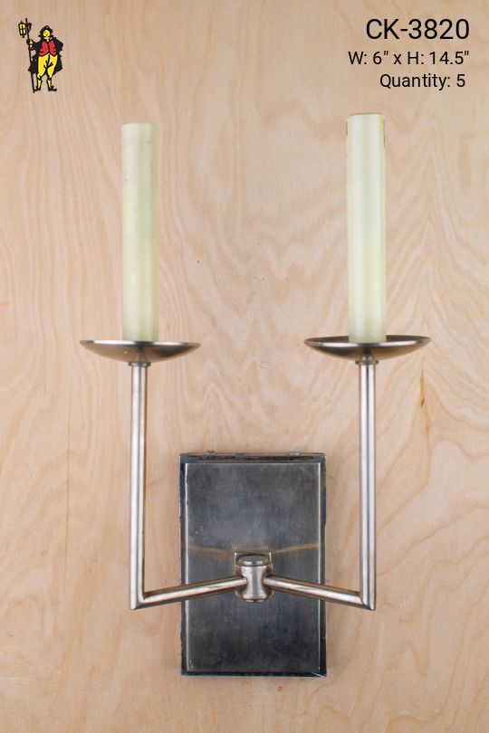 Two Tall Candle Silver Wall Sconce