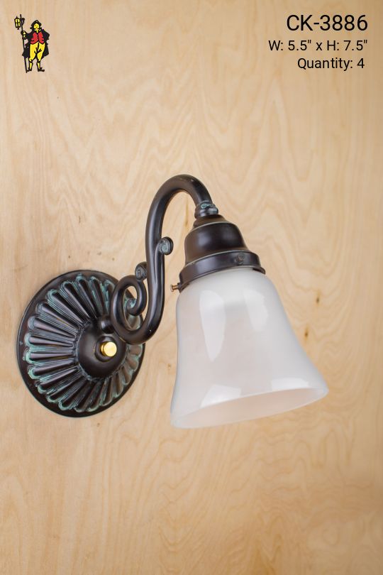 Single Curved Arm Wall Sconce w/Frosted Glass Shade