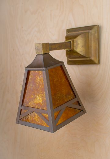 Lantern Style Wall Sconce w/Amber Mica Shade