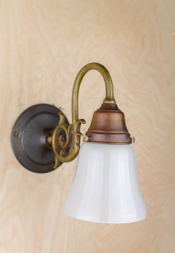 Distressed Curved Arm Wall Sconce w/Frosted Glass Shade