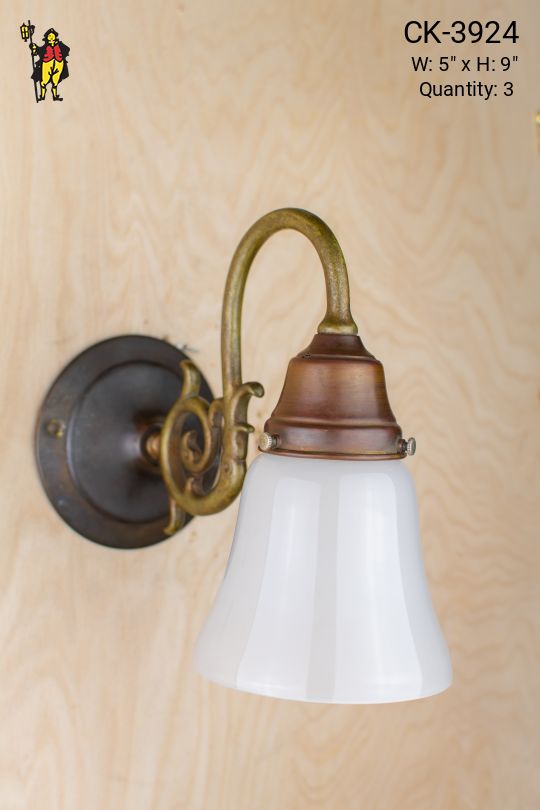Distressed Curved Arm Wall Sconce w/Frosted Glass Shade