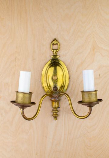 Traditional Two Candle Polished Brass Wall Sconce