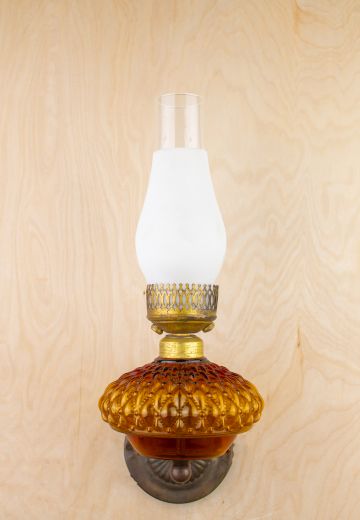 One Light Wall Sconce w/Amber Glass & Frosted Glass Chimney