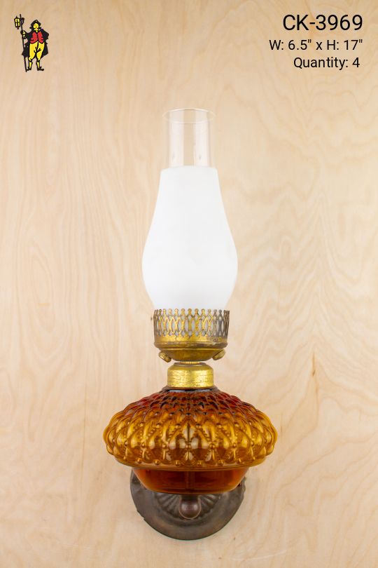 One Light Wall Sconce w/Amber Glass & Frosted Glass Chimney