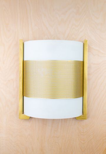 Contemporary Brass Wall Sconce With Curved Frosted Glass Shade