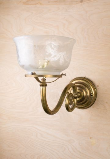 Gas Style Brass Wall Sconce With Etched Glass Shade