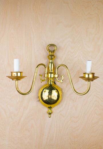 Polished Brass Two Curved Arm Wall Sconce