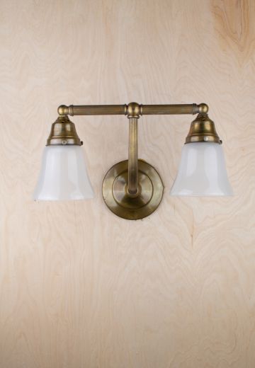 Two Light Brass Wall Sconce w/Frosted Glass Shades