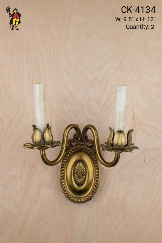 Two Floral Arm Brass Wall Sconce