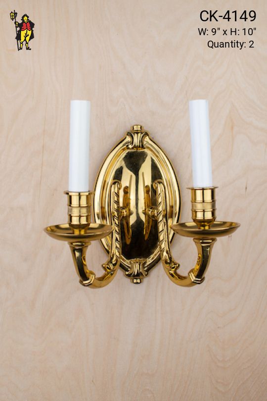 Polished Brass Two Candle Deco Wall Sconce