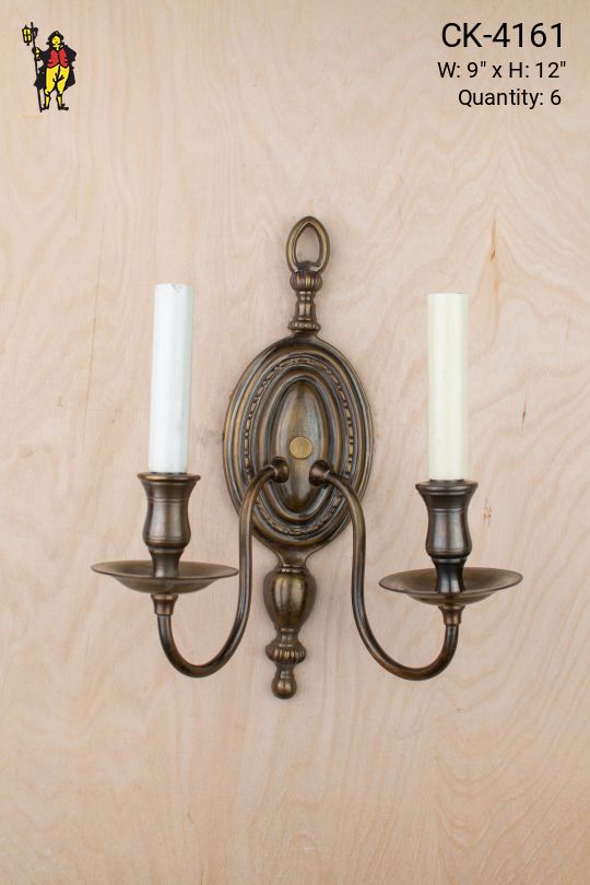 Two Candle Antique Brass Wall Sconce