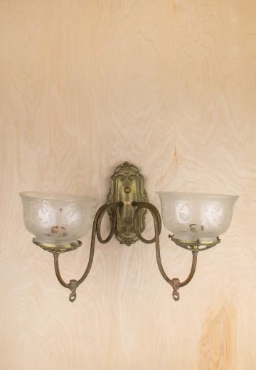 Two Light Curved Arm Sconce w/Glass Bowl Shades