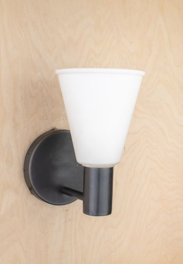 Black One Light Wall Sconce w/Frosted Glass Cone Shade