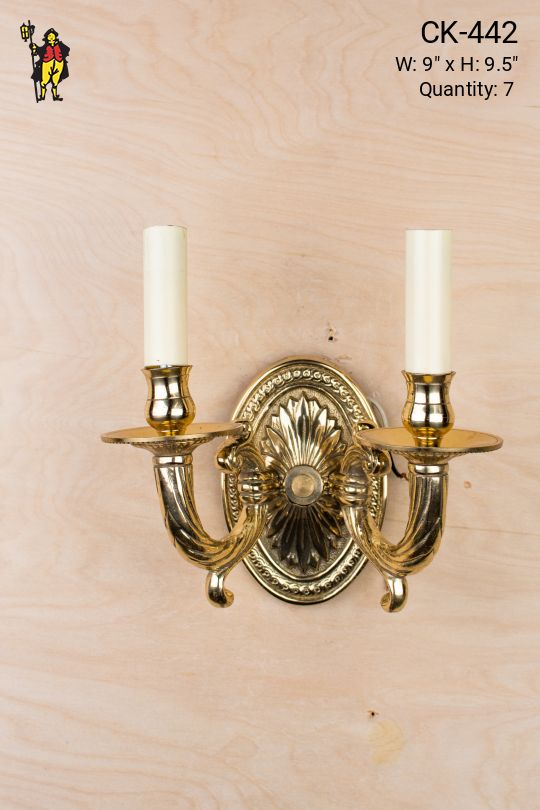 Two Arm Candle Polished Brass Wall Sconce