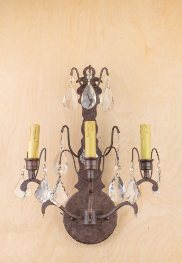 Three Candle Wall Sconce w/Crystal Drops