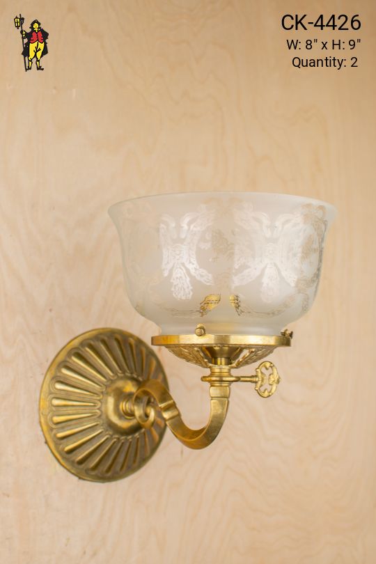 One Light Curved Arm Wall Sconce w/Etched Glass Bowl Shade