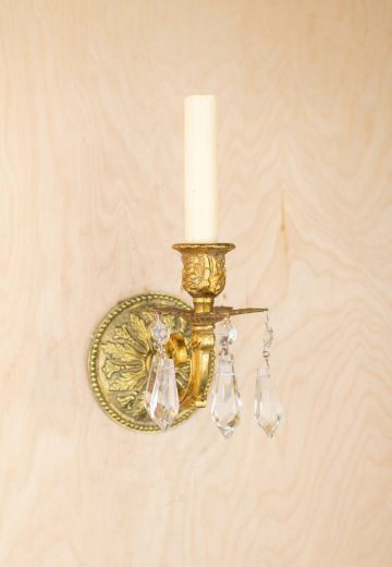 One Candle Floral Wall Sconce w/Crystal Drops