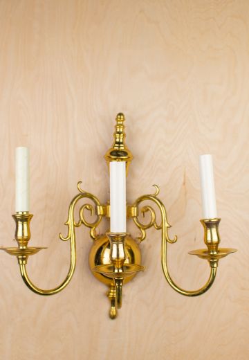 Three Candle Polished Brass Wall Sconce