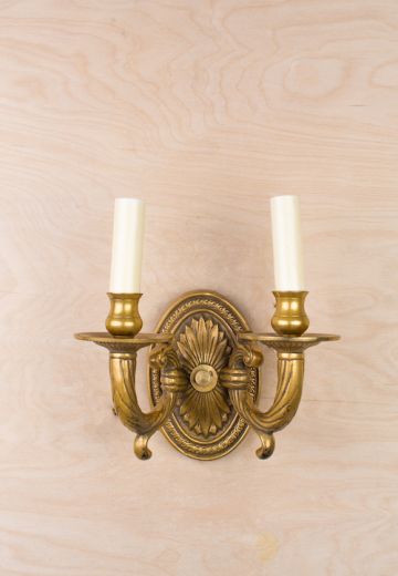 Two Arm Candle Antique Brass Wall Sconce