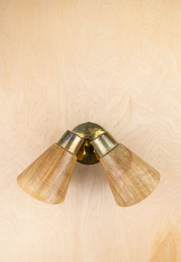 Two Light Brass Wall Sconce w/Beige Textured Shade
