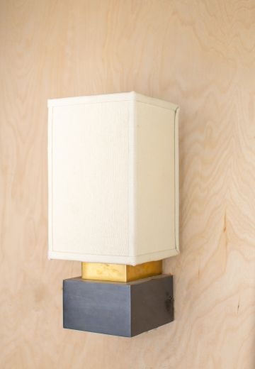 Contemporary Black & Brass Wall Sconce w/Square Fabric Shade
