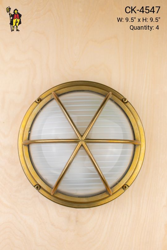 Round Brass Cage Wall Sconce w/Frosted Glass