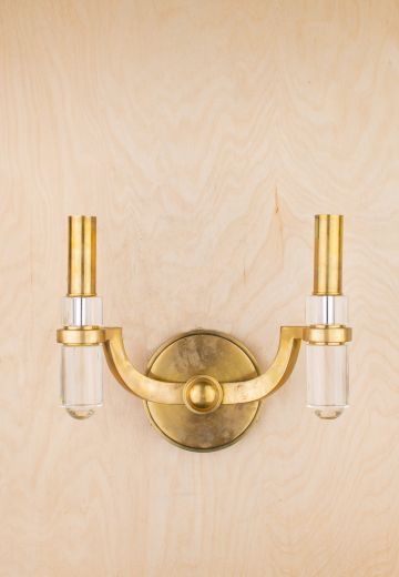 Contemporary Brass & Glass Two Light Wall Sconce