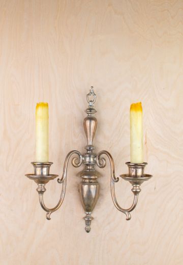 Distressed Polished Brass Two Candle Wall Sconce
