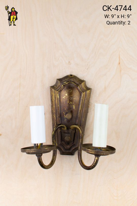 Distressed Antique Brass Two Candle Wall Sconce