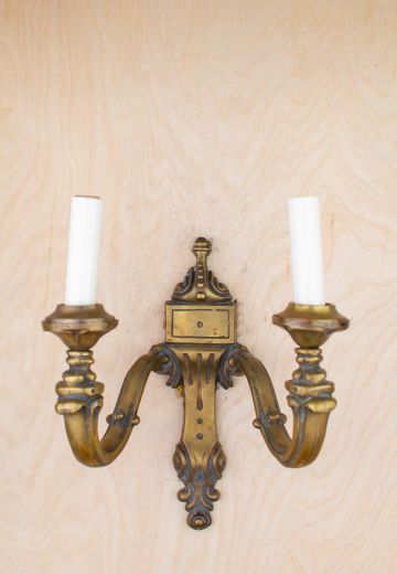 Two Candle Curved Brass Arm Wall Sconce
