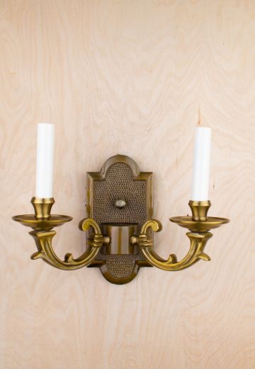 Two Candle Brass Curved Arm Wall Sconce